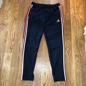 Women’s Adidas Black, peach and pink Track pants with Signature Stripes